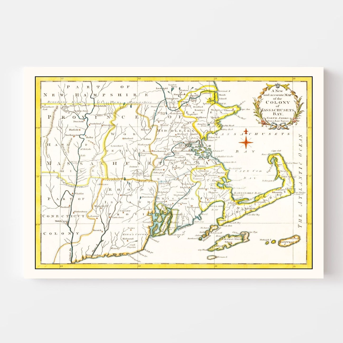 Vintage Map of Massachusetts, 1780
