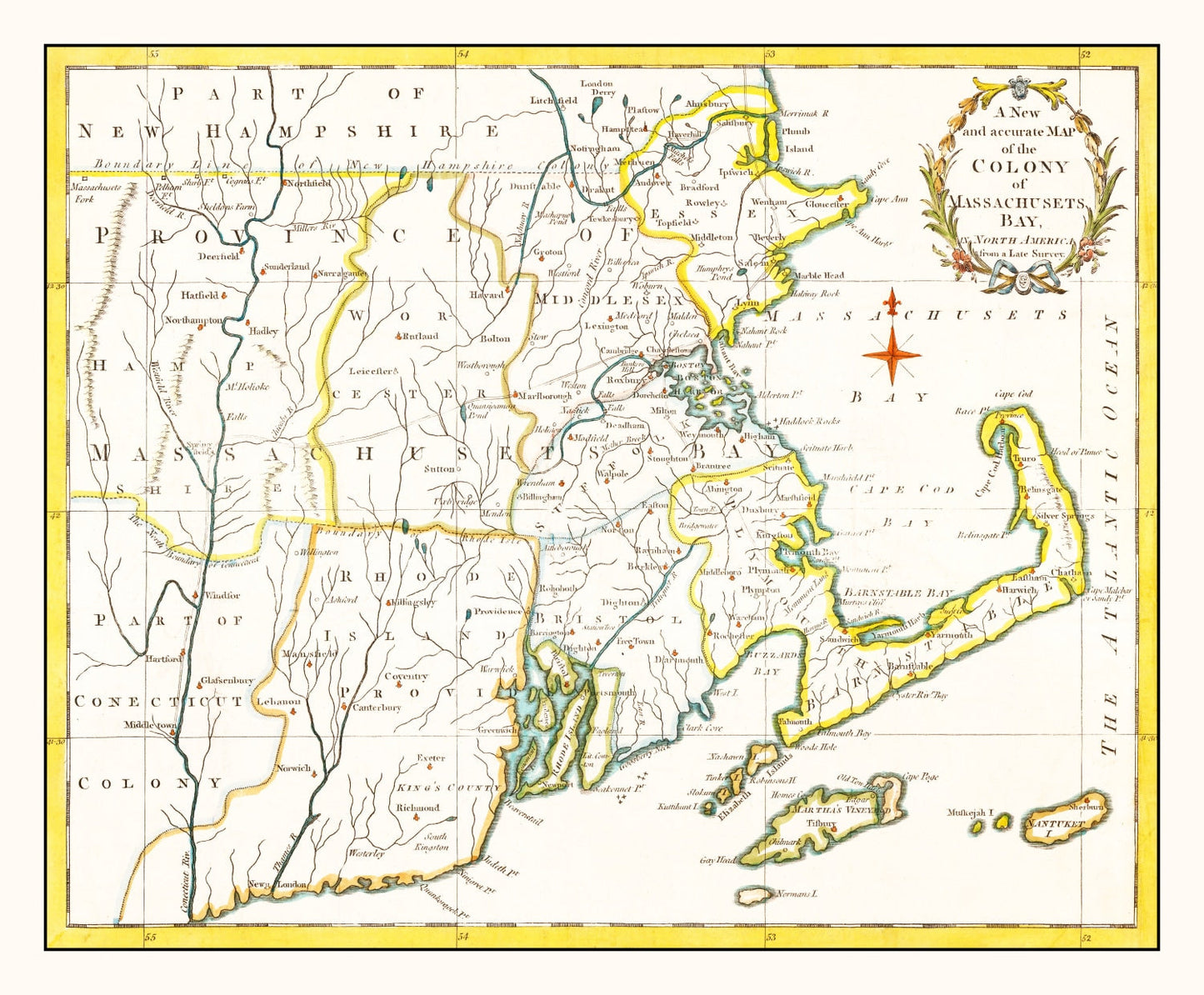 Vintage Map of Massachusetts, 1780