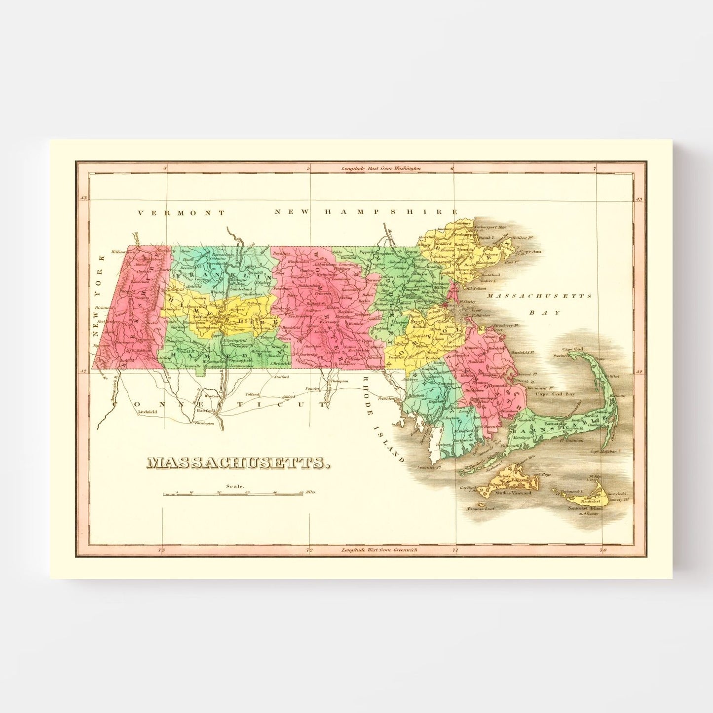 Vintage Map of Massachusetts, 1826