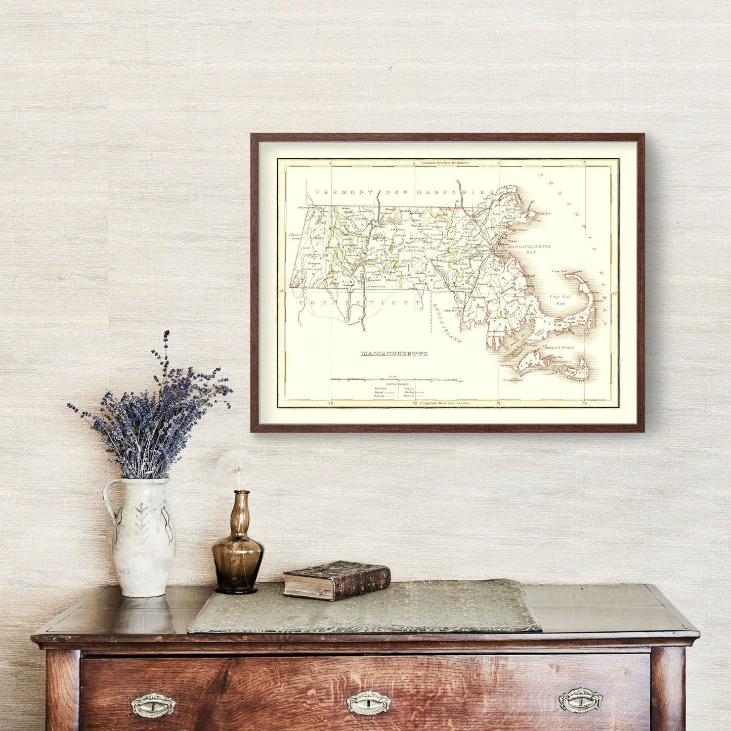 Vintage Map of Massachusetts, 1835