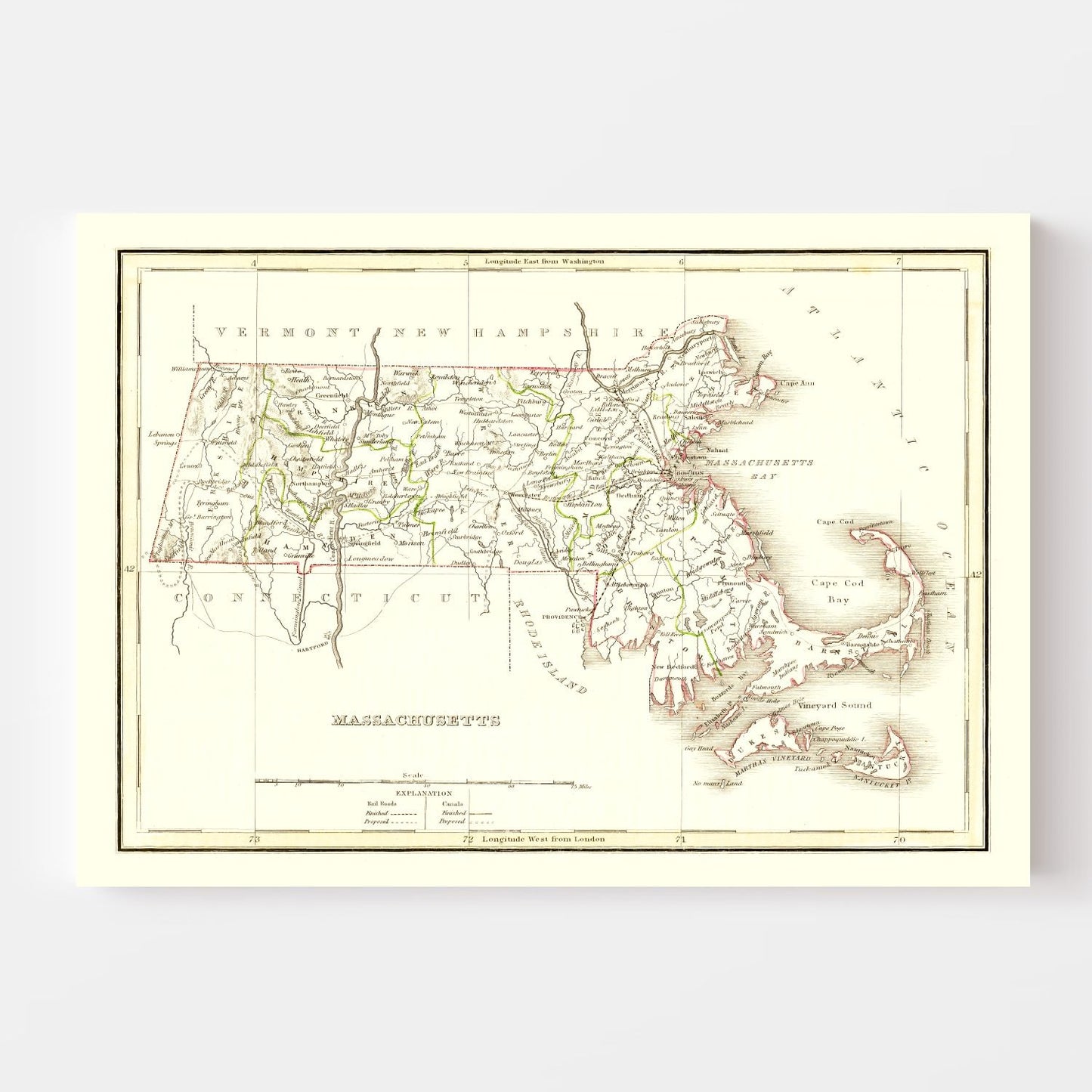 Vintage Map of Massachusetts, 1835