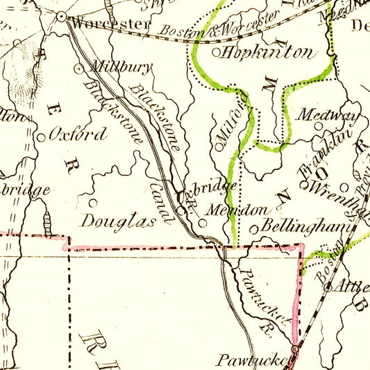 Vintage Map of Massachusetts, 1835