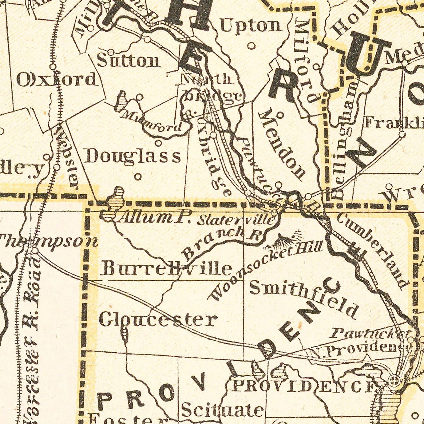 Vintage Map of Massachusetts, 1842