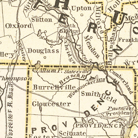 Vintage Map of Massachusetts, 1842