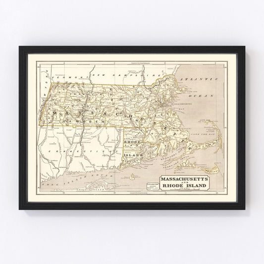 Vintage map of Massachusetts, 1842
