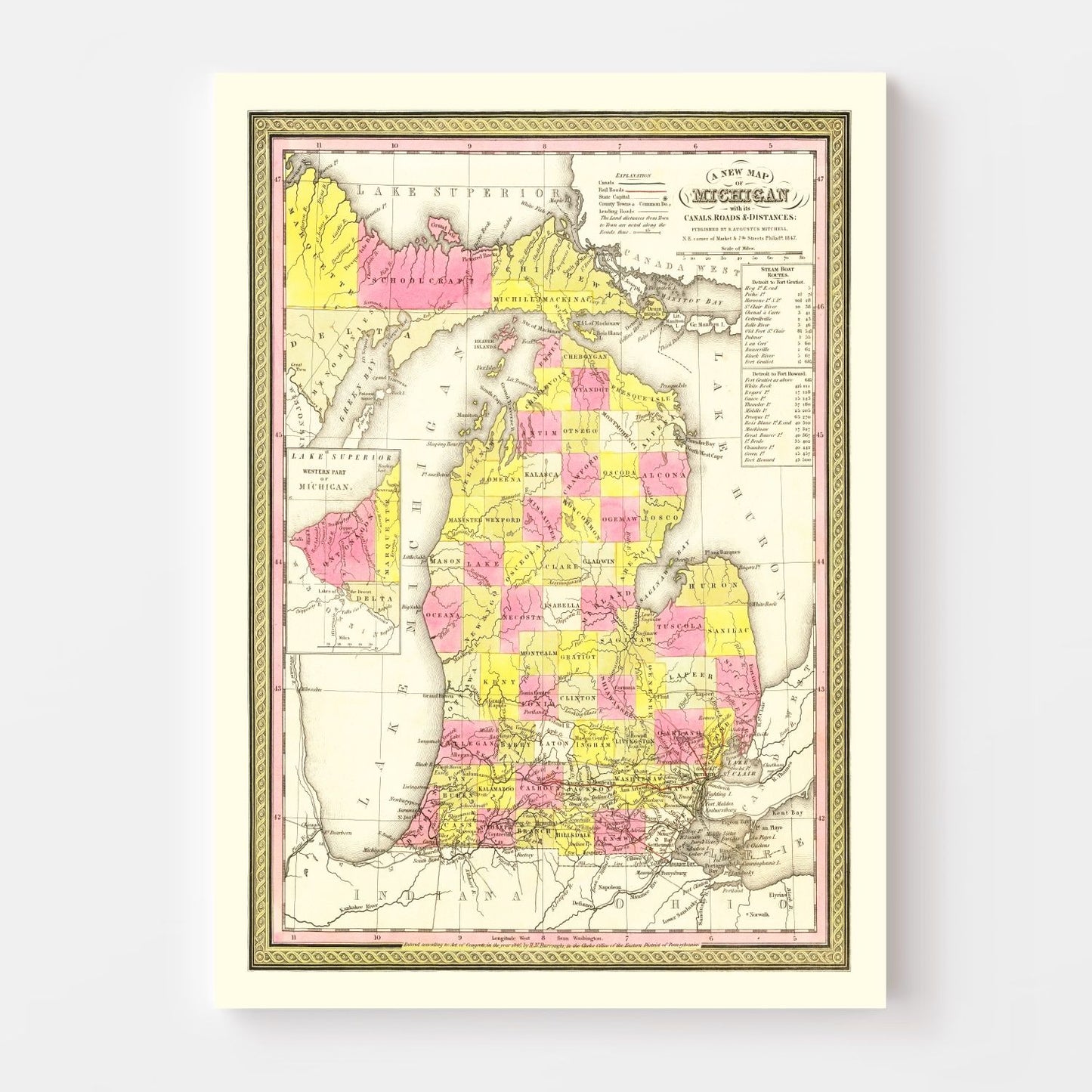 Vintage Map of Michigan, 1847