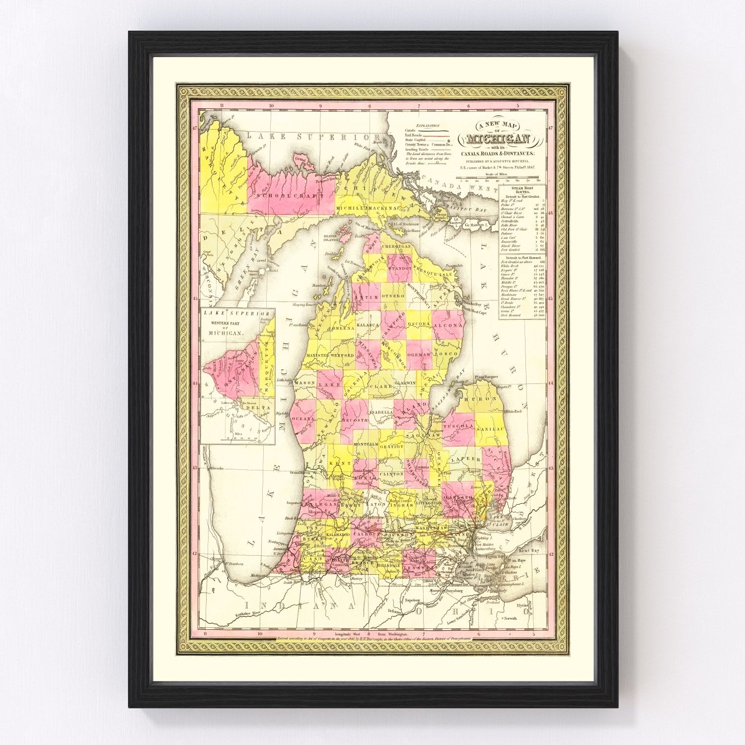 vintage map of Michigan, 1847
