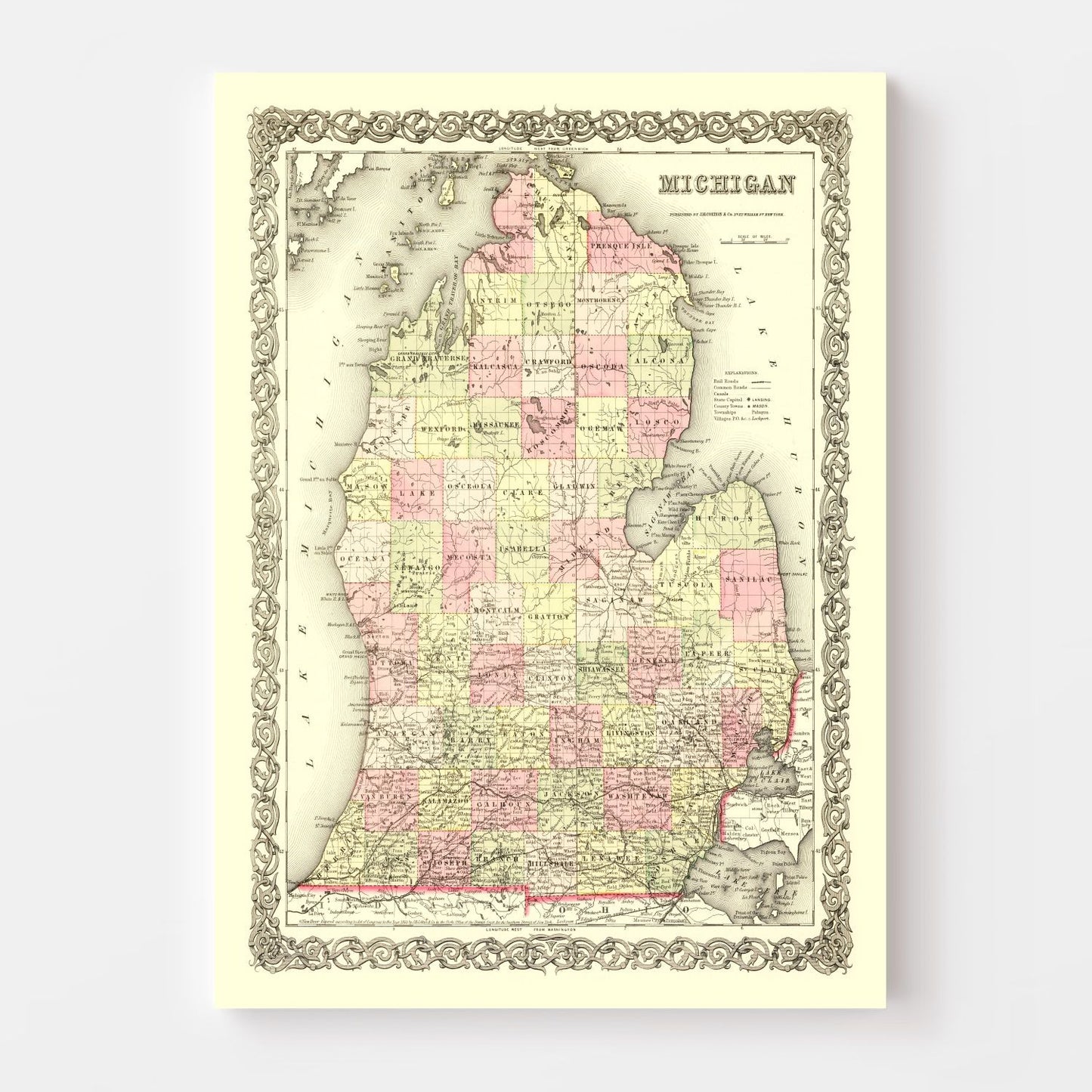 Vintage Map of Michigan, 1855