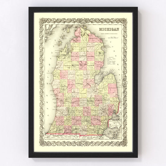 vintage map of Michigan, 1855