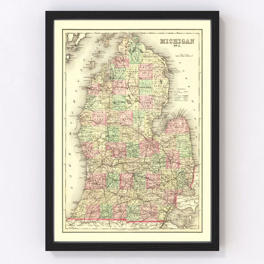 vintage map of Michigan, 1875