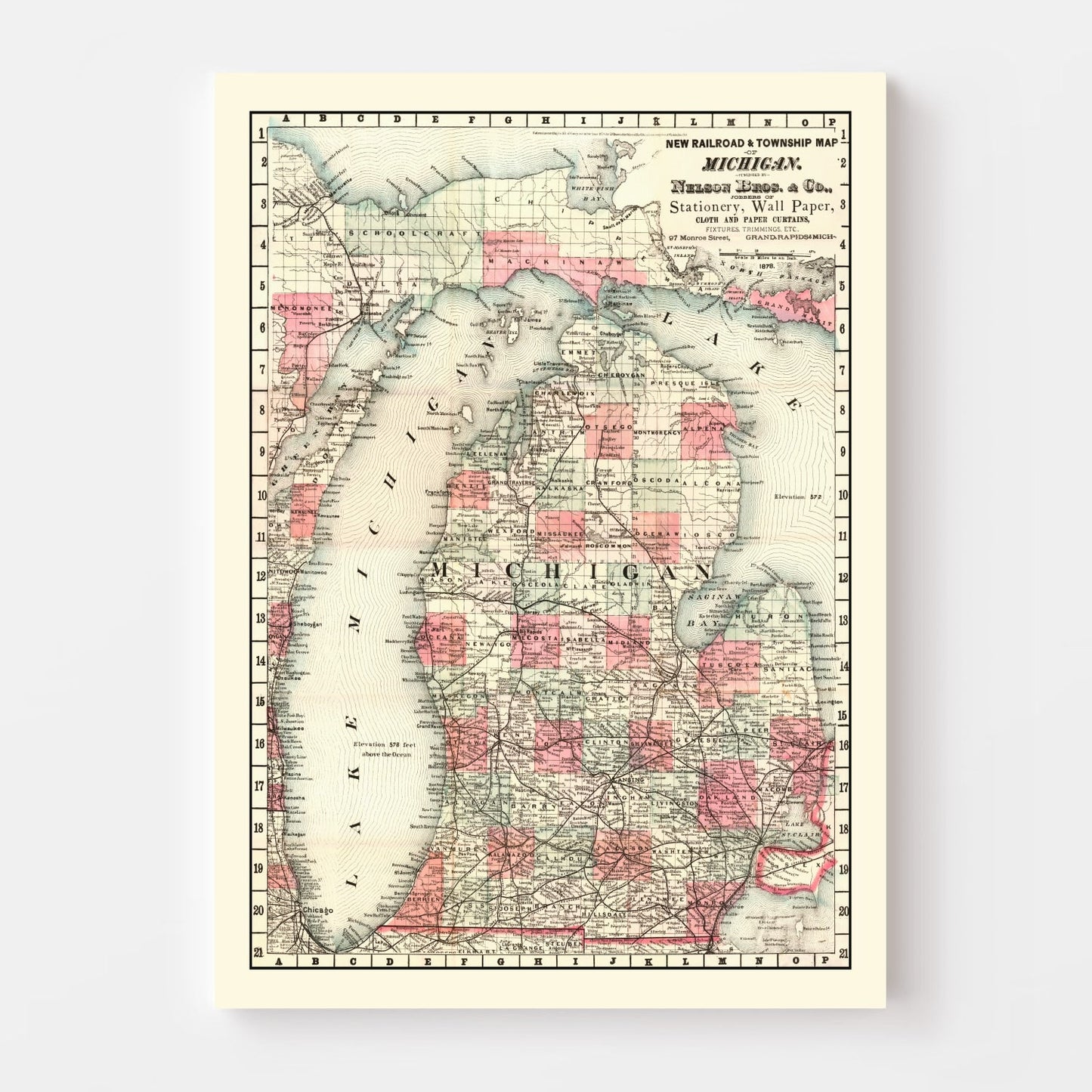 Vintage Map of Michigan, 1878