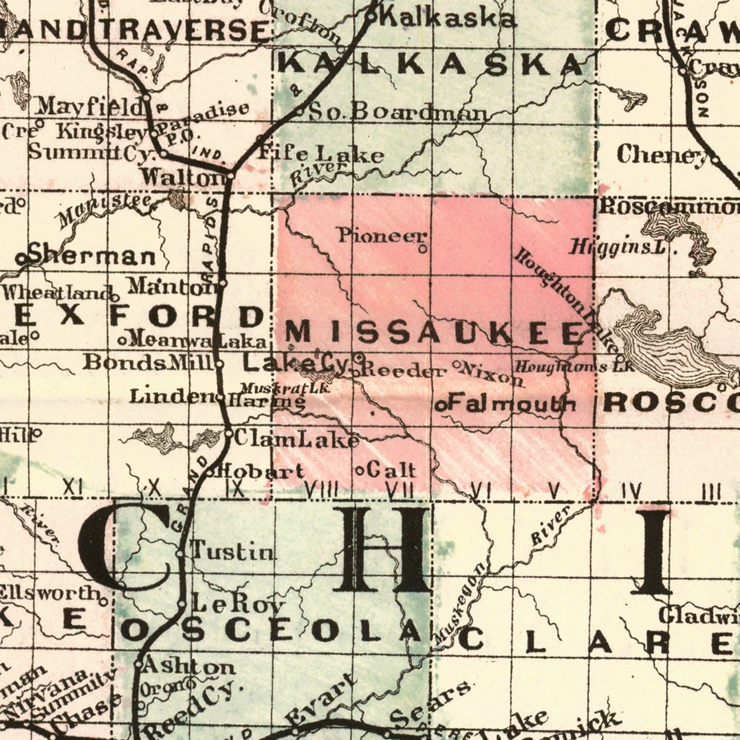 Vintage Map of Michigan, 1878