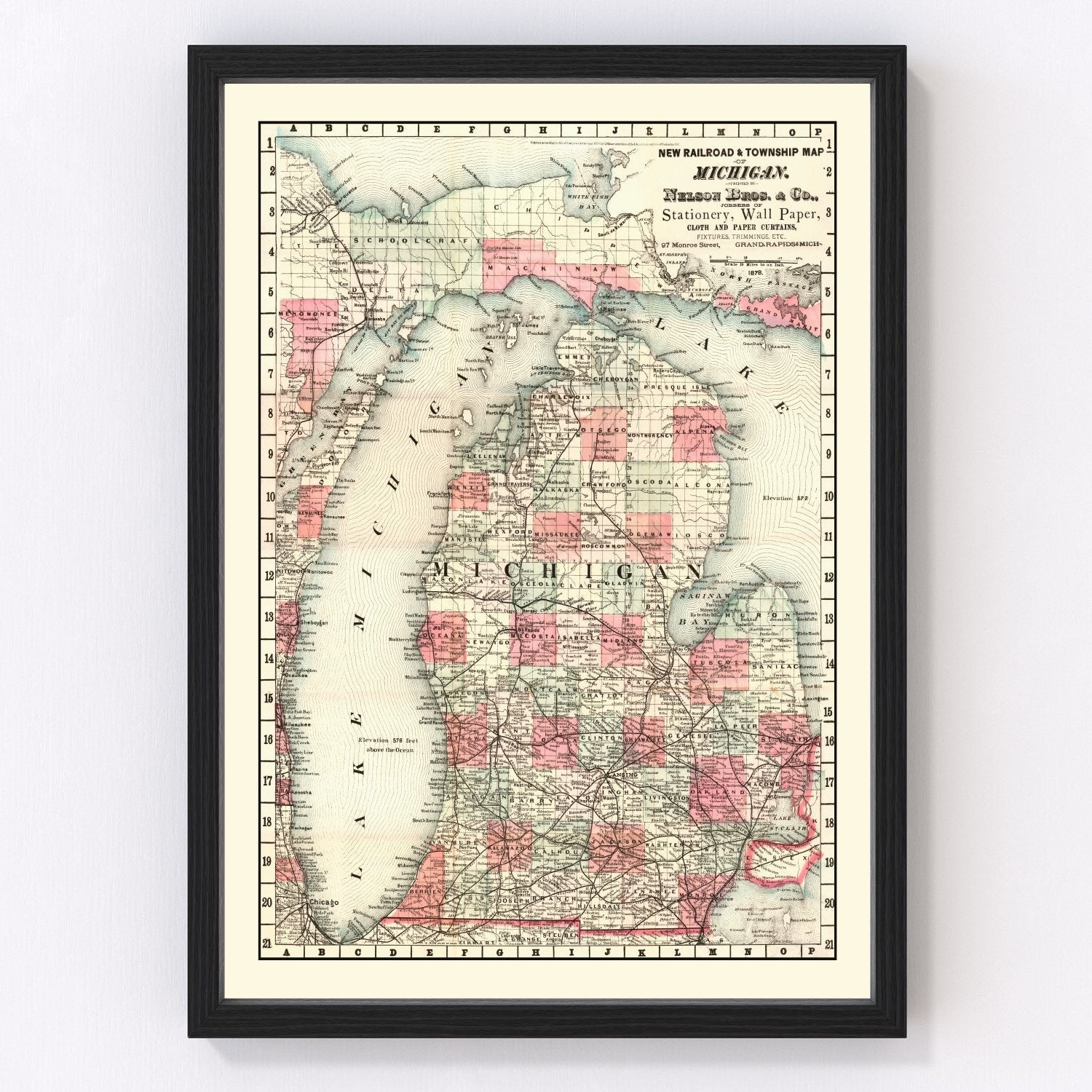 vintage map of Michigan, 1878