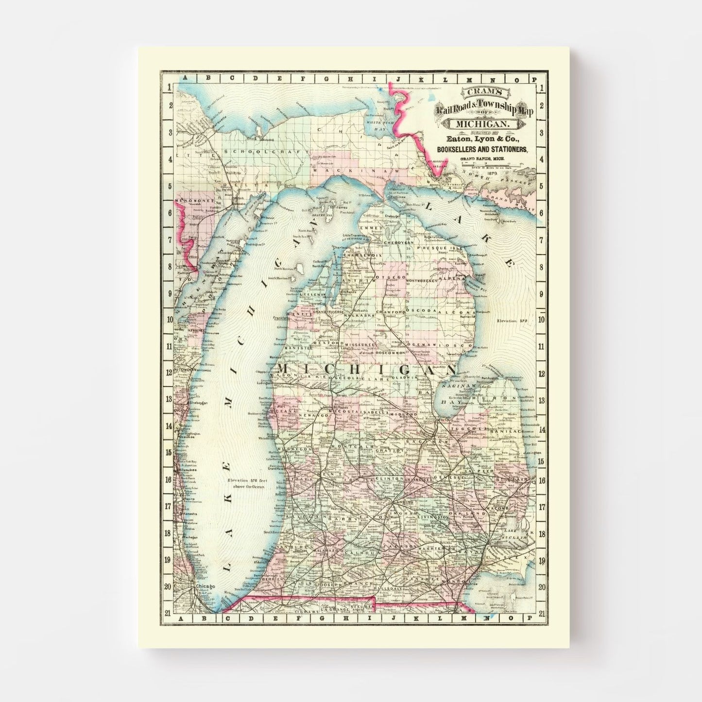 Vintage Railroad Map of Michigan, 1879