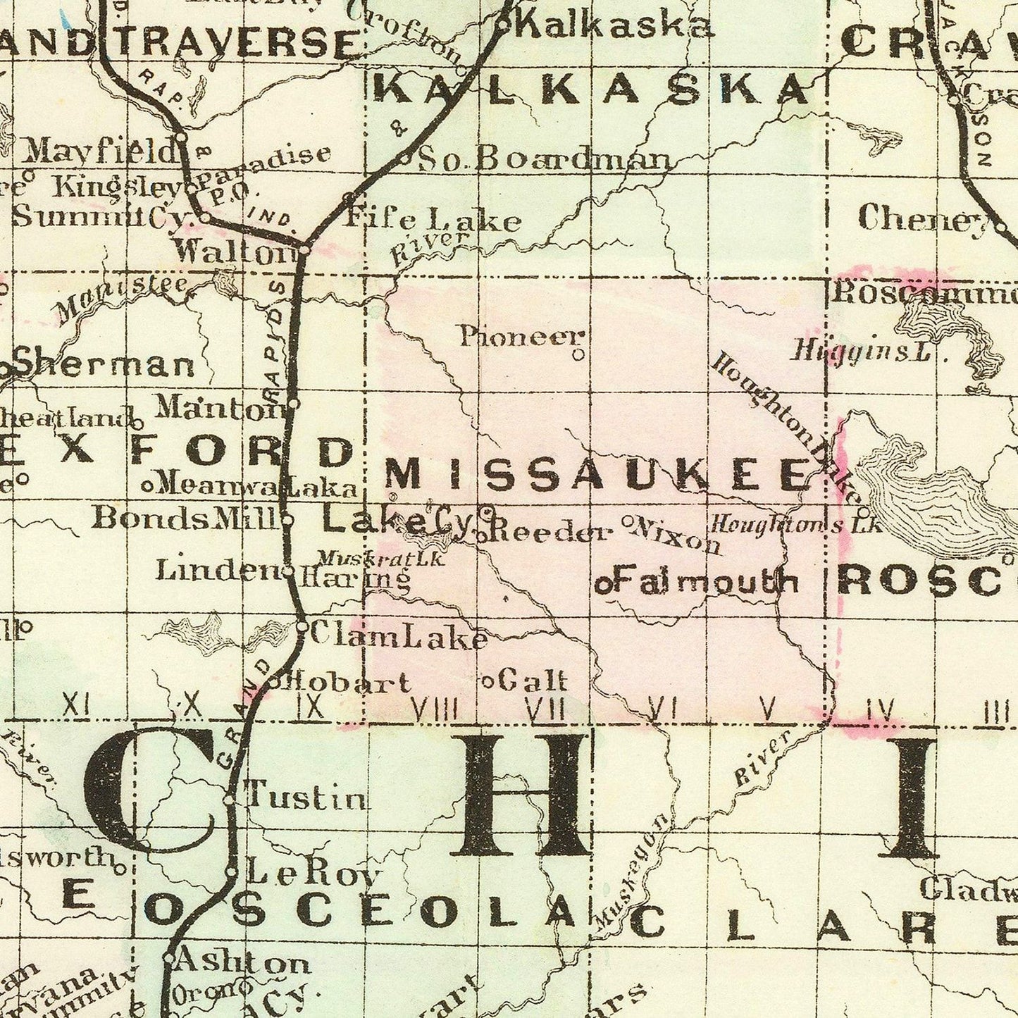 Vintage Railroad Map of Michigan, 1879