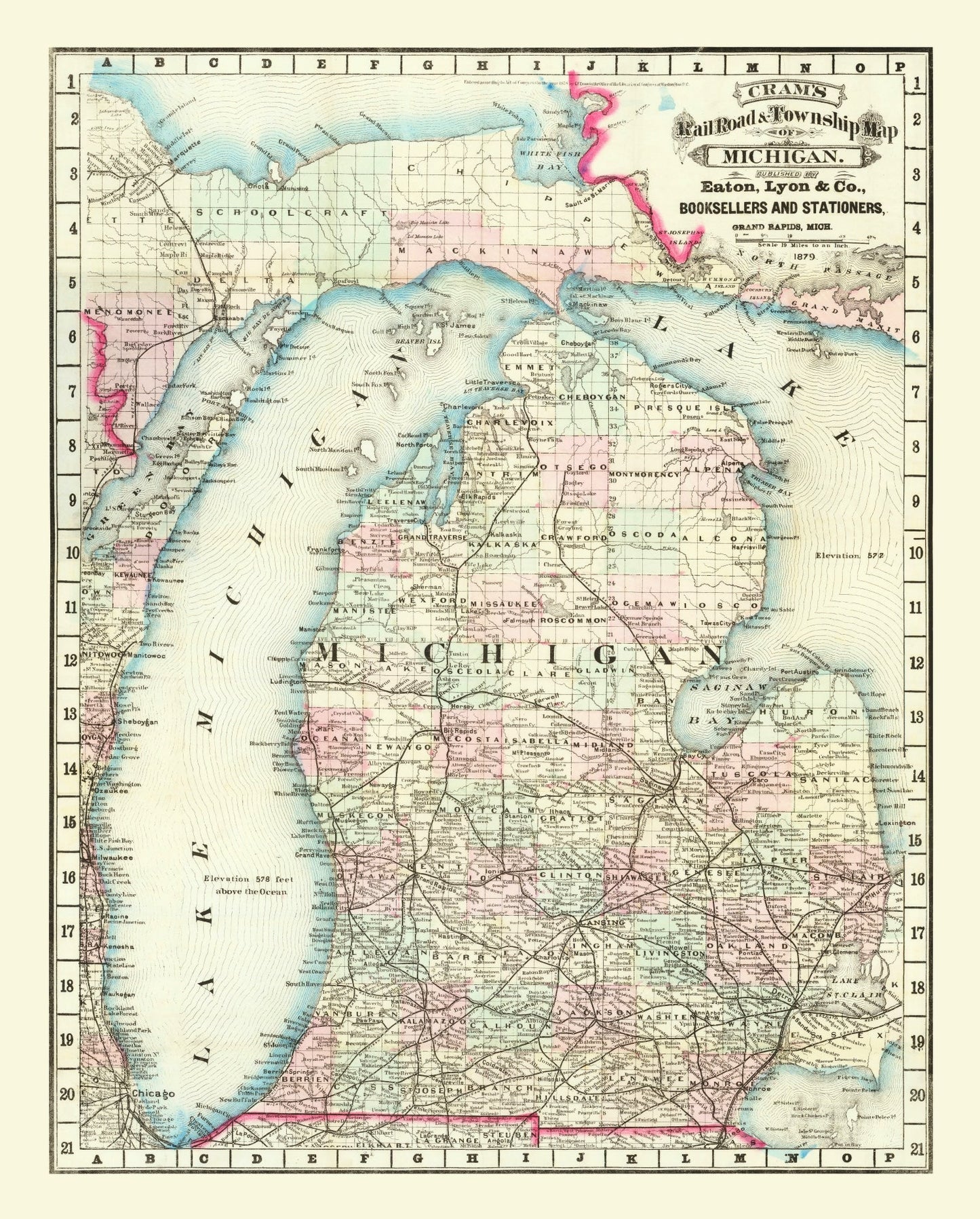 Vintage Railroad Map of Michigan, 1879