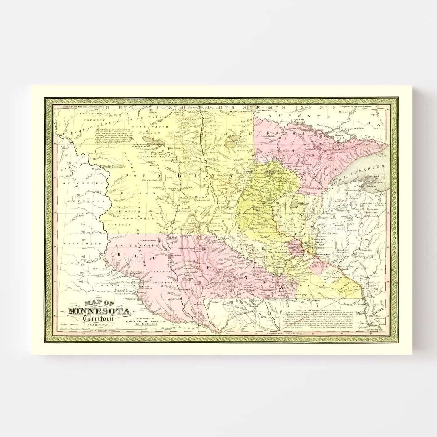 Vintage Map of Minnesota, 1855