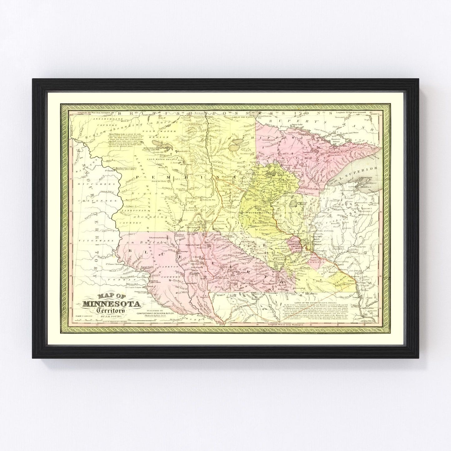 vintage map of Minnesota, 1855