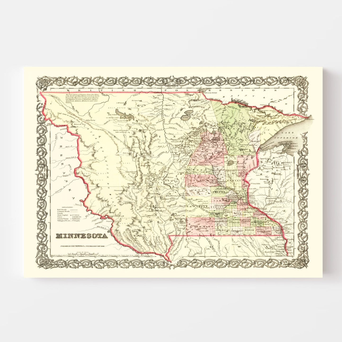 Vintage Map of Minnesota, 1855