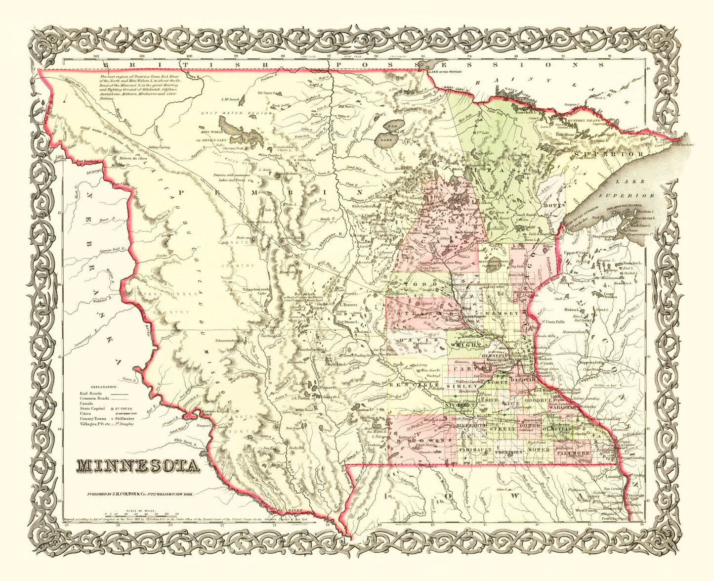 Vintage Map of Minnesota, 1855