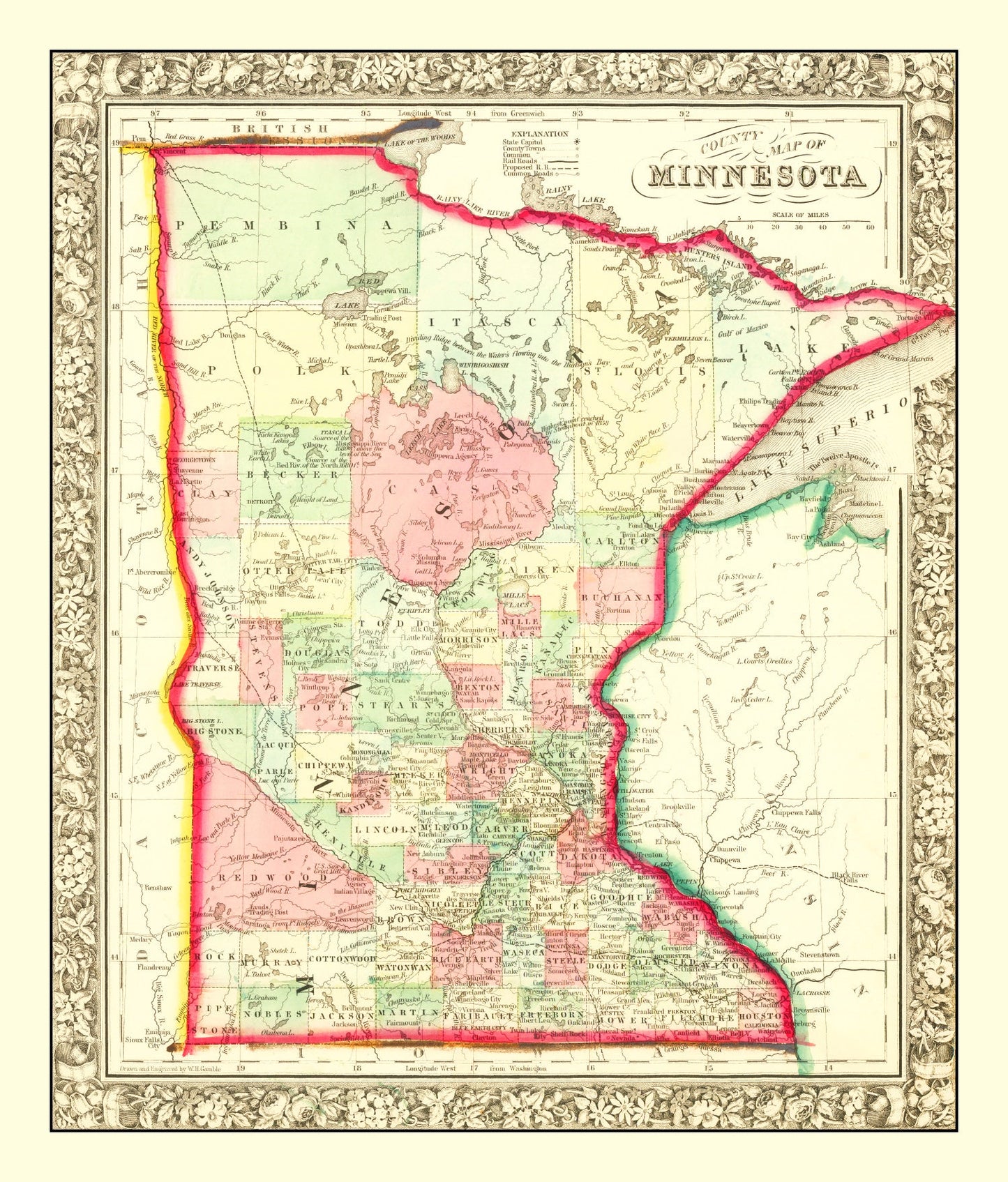 Vintage Map of Minnesota, 1862