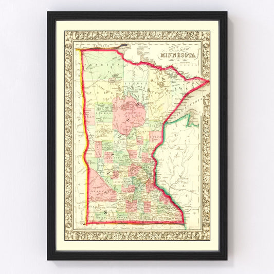 vintage map of Minnesota, 1862