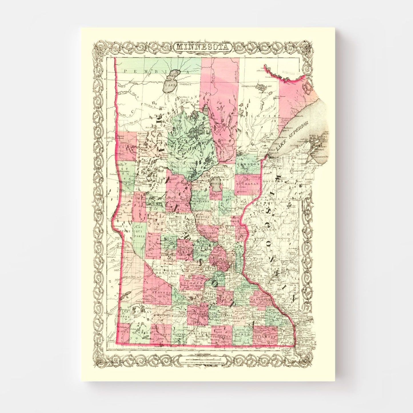 Vintage Map of Minnesota, 1866