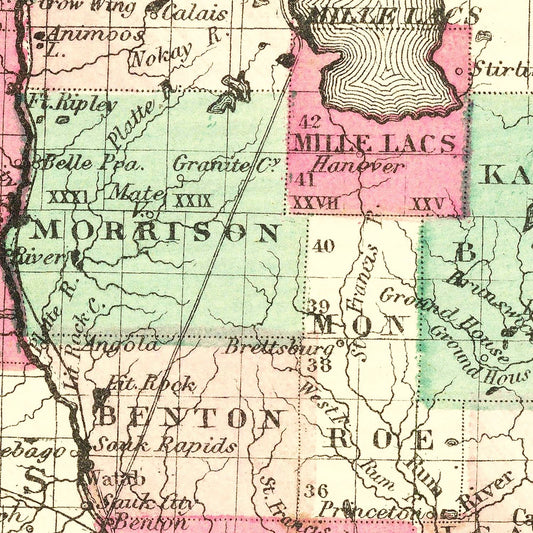 Vintage Map of Minnesota, 1866
