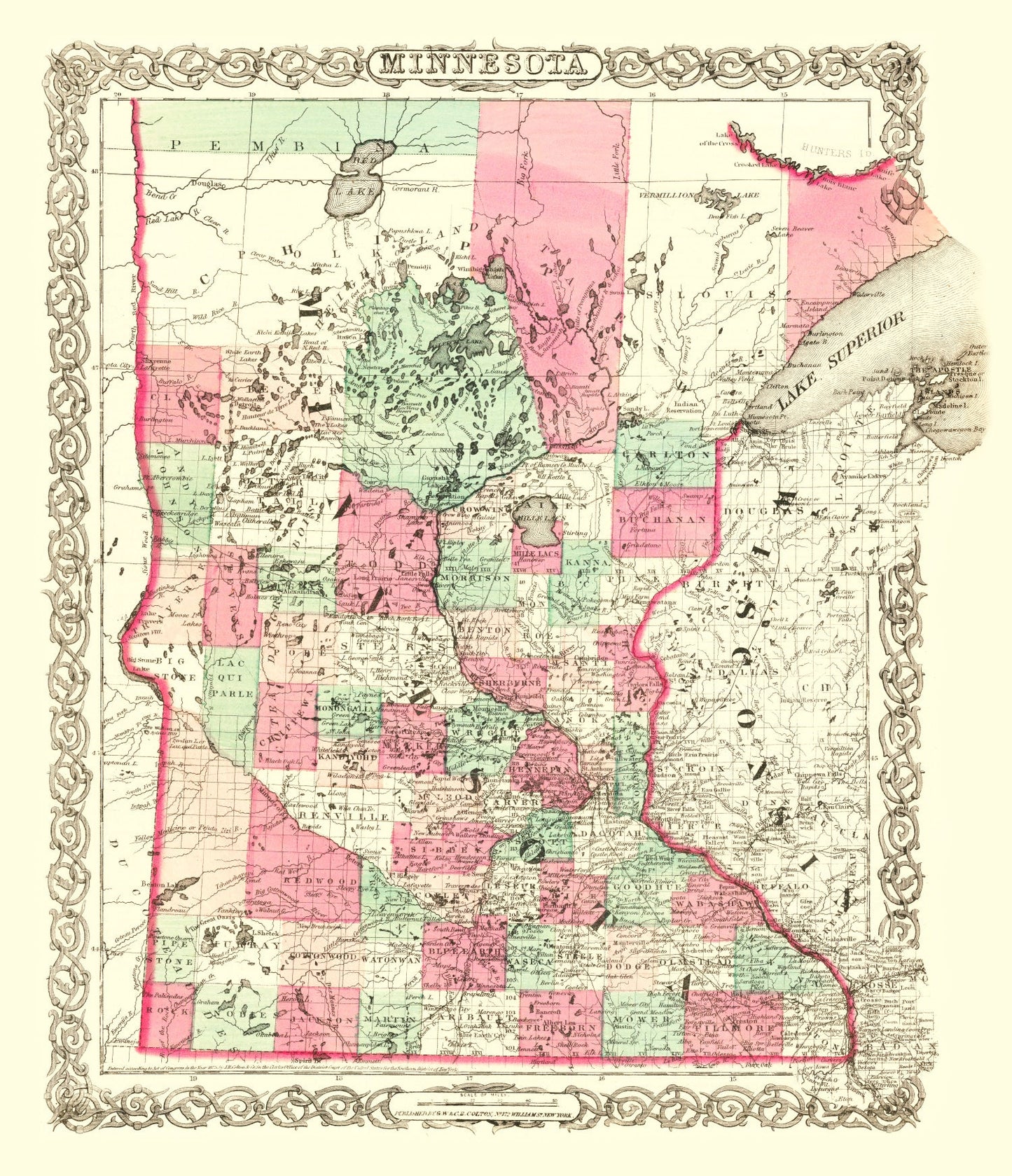 Vintage Map of Minnesota, 1866