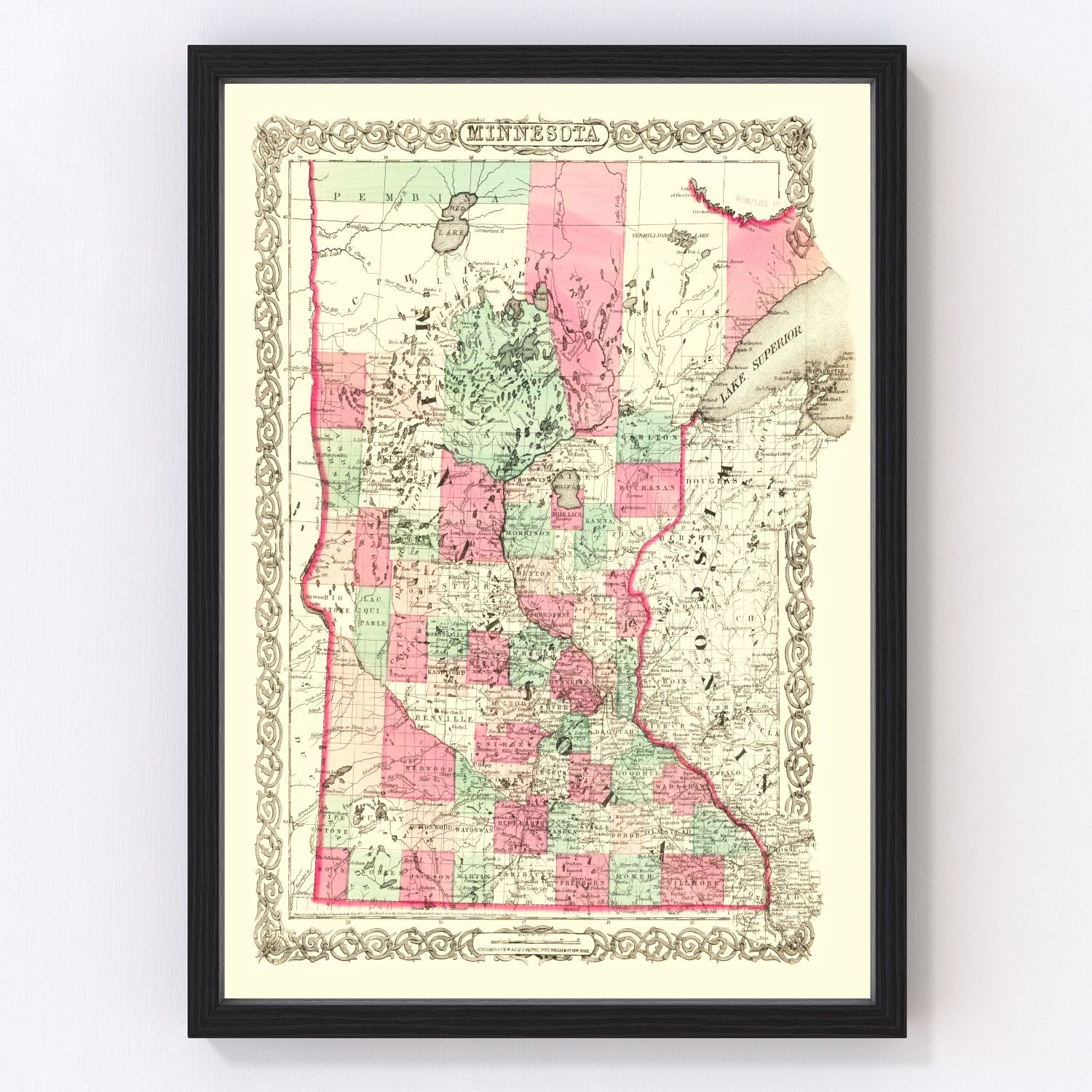 vintage map of Minnesota, 1866
