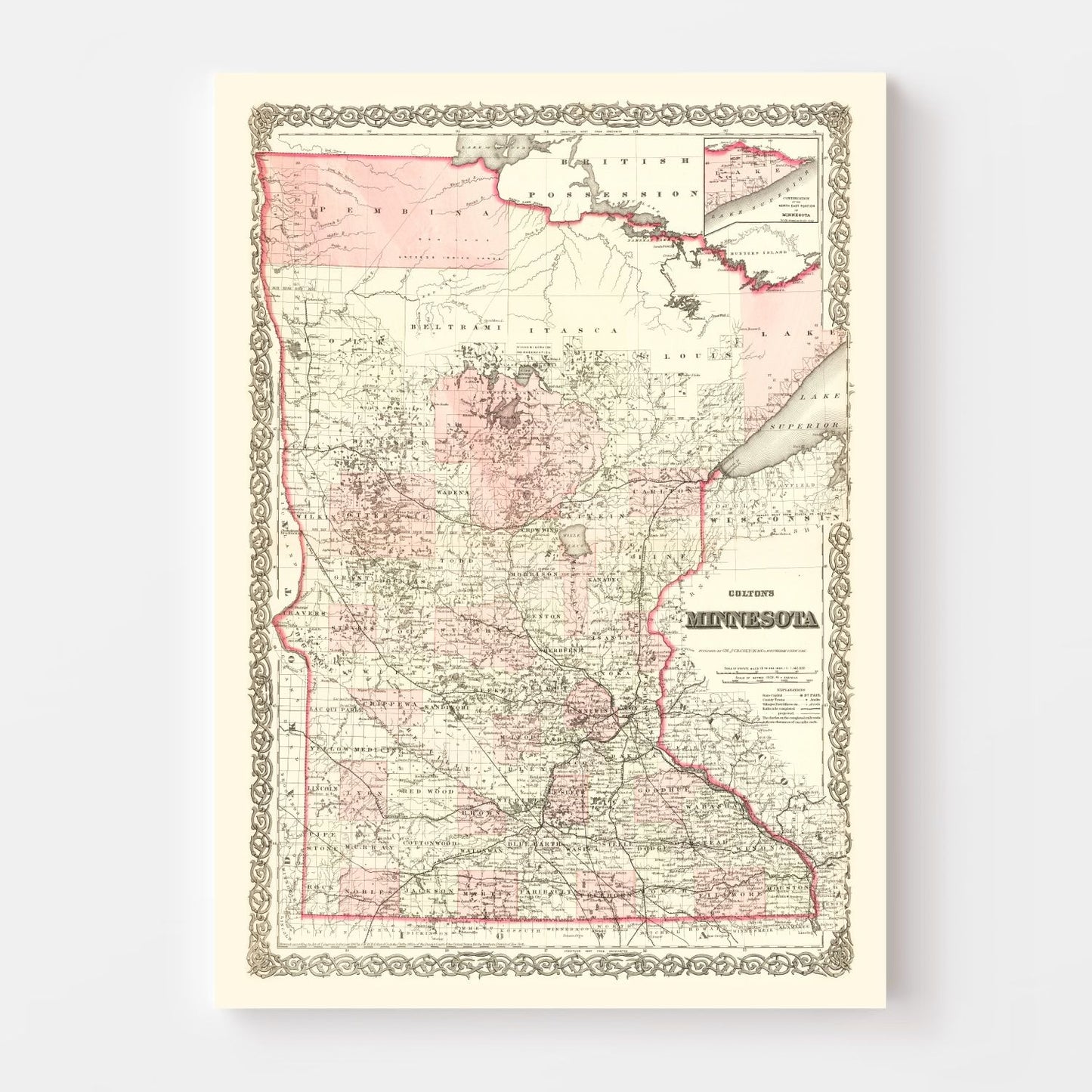 Vintage Map of Minnesota, 1873