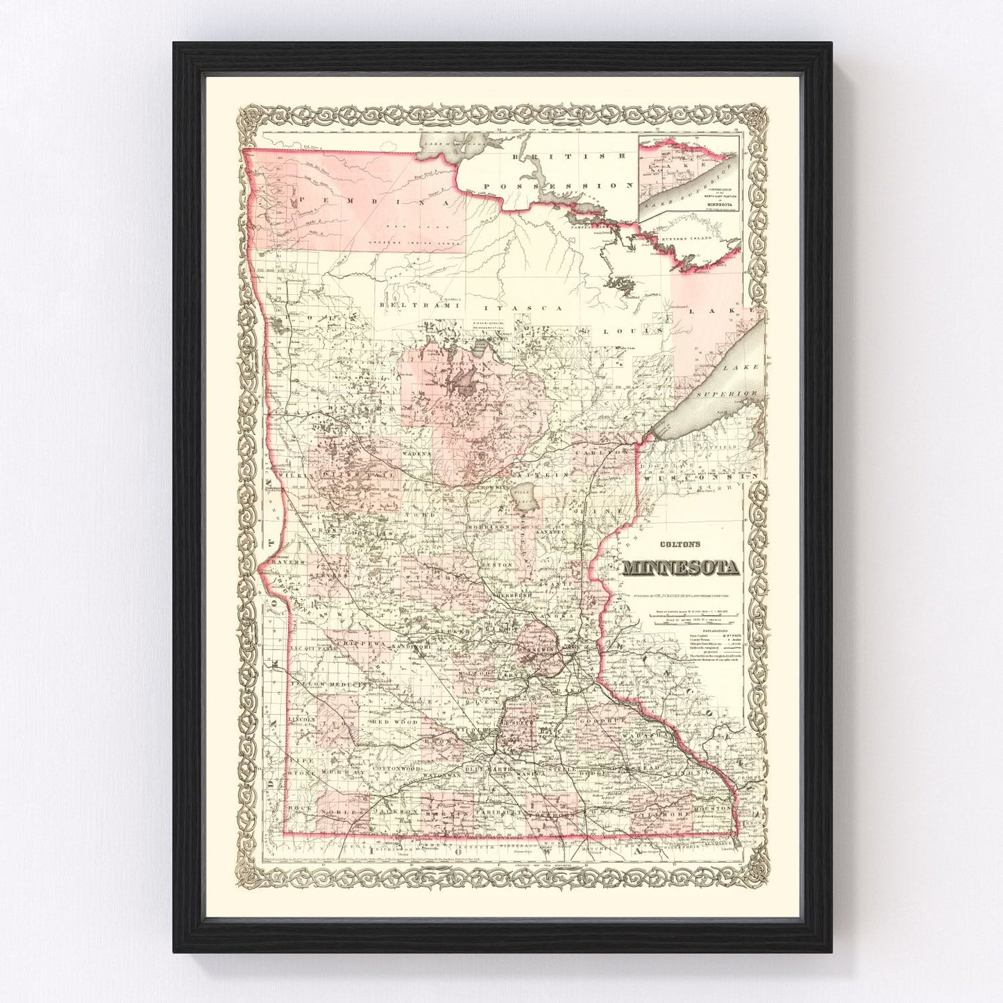 vintage map of Minnesota, 1873