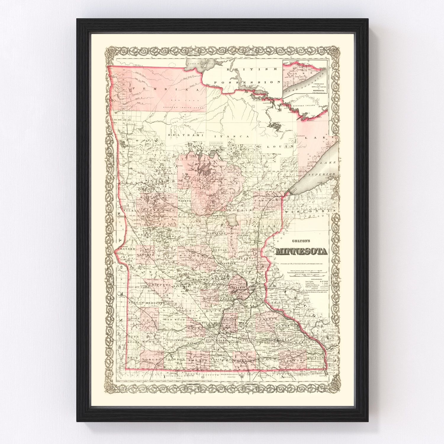 vintage map of Minnesota, 1873