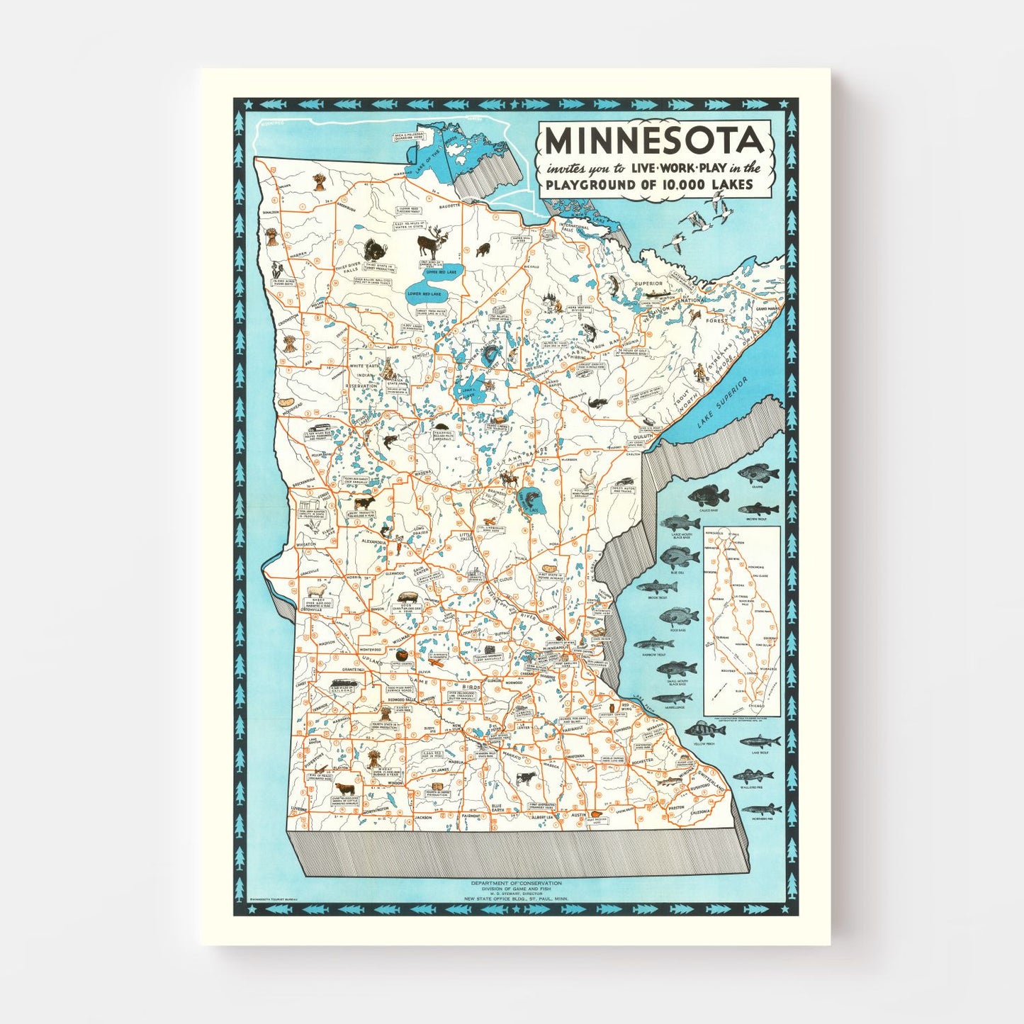 Vintage Pictorial Map of Minnesota, 1935
