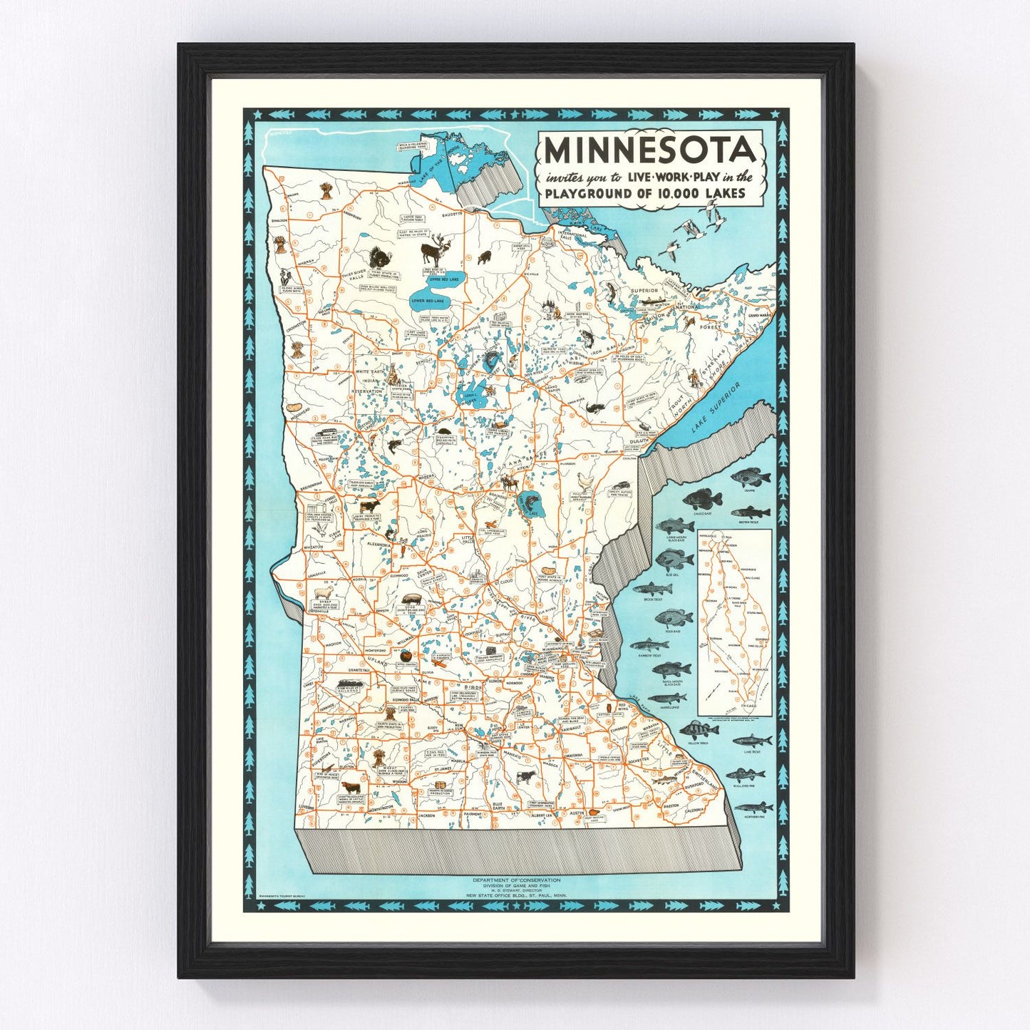 vintage pictorial map of Minnesota, 1935