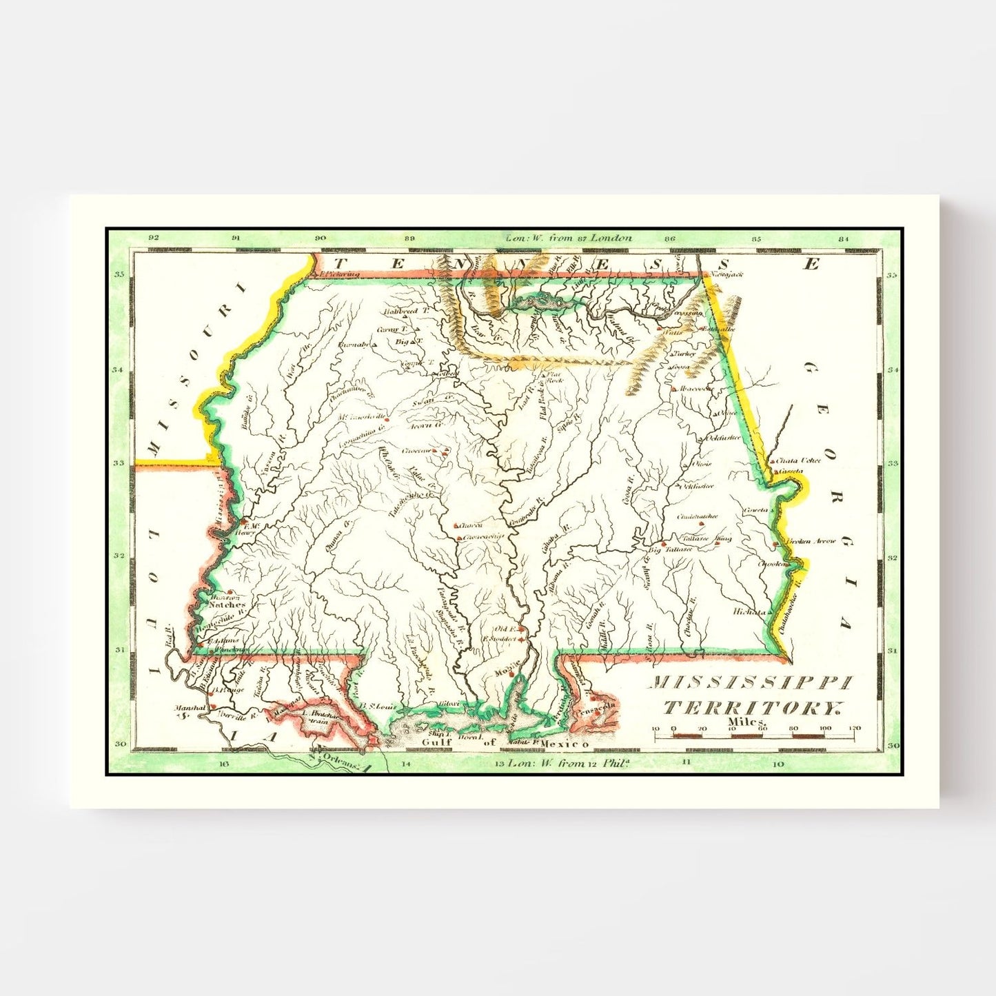 Vintage Map of Mississippi, 1814 II