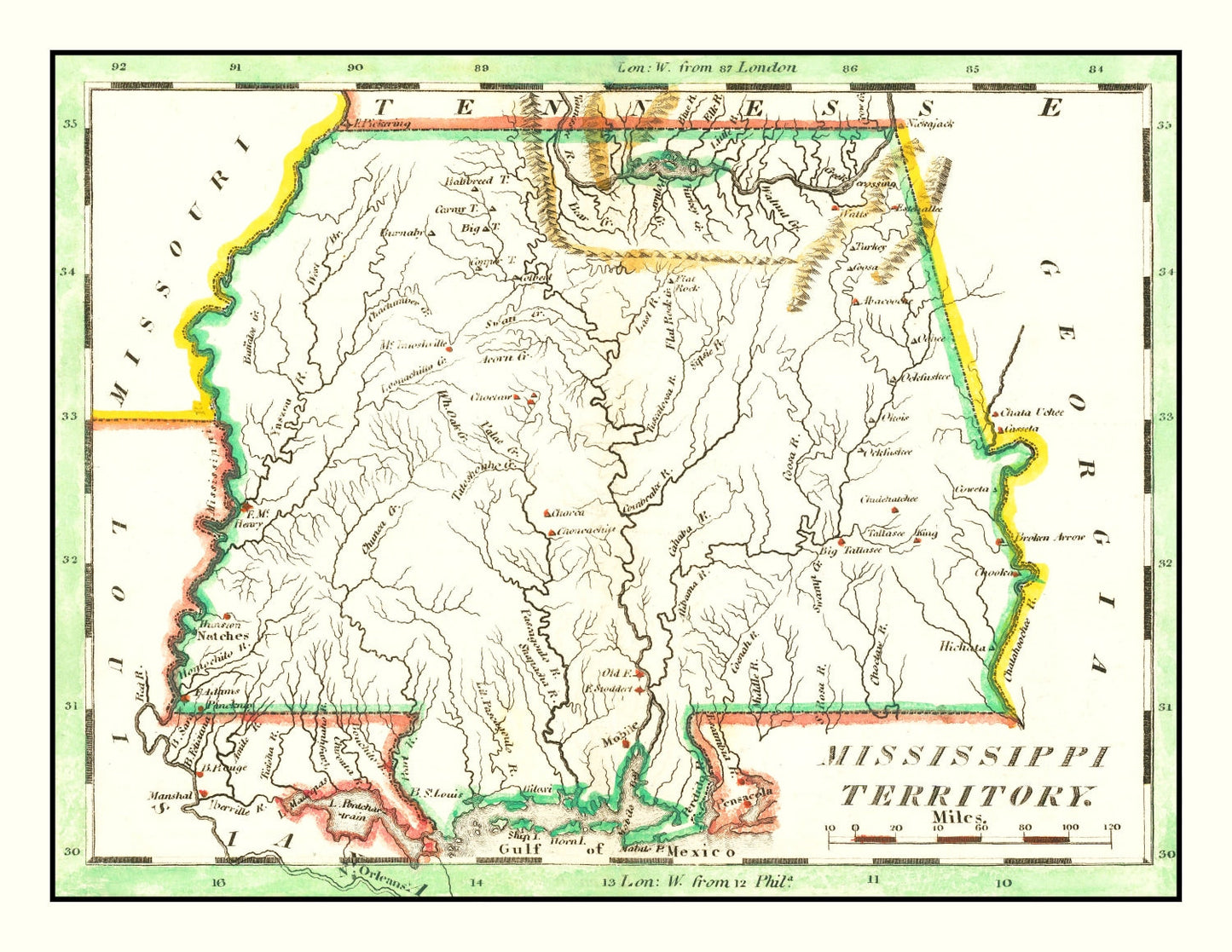 Vintage Map of Mississippi, 1814 II