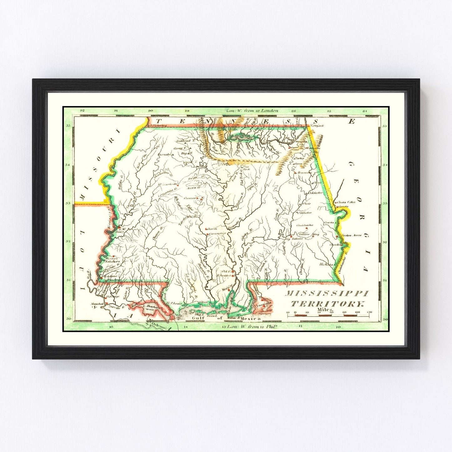 vintage map of Mississippi, 1814