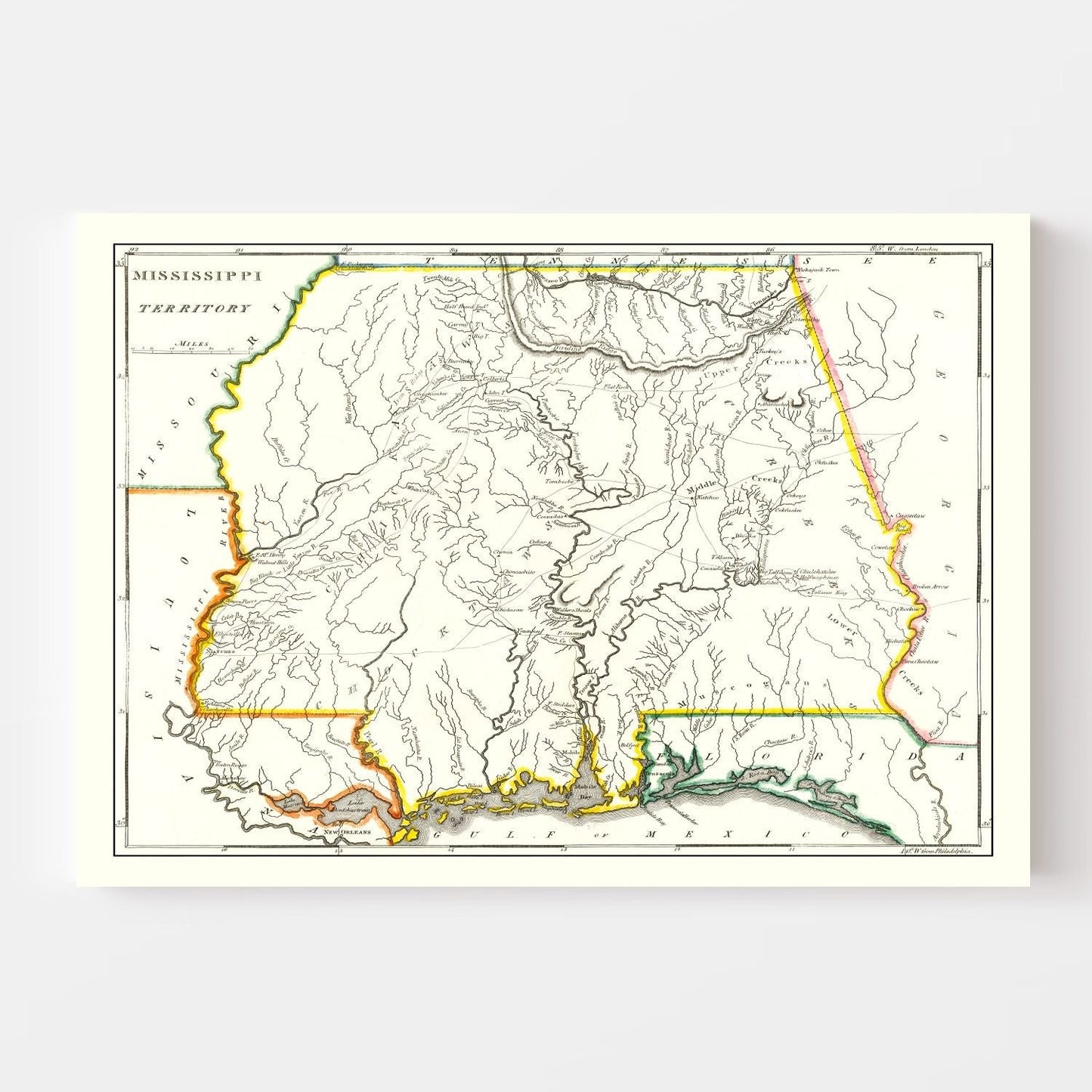 Vintage Map of Mississippi, 1814