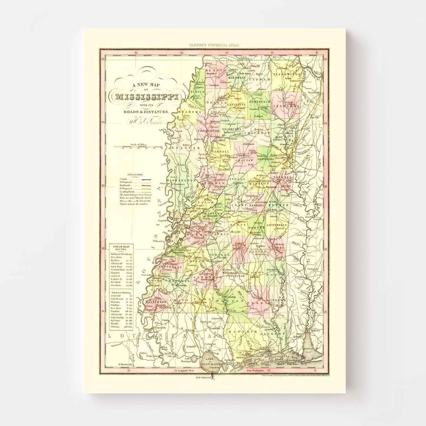 Vintage Map of Mississippi, 1836