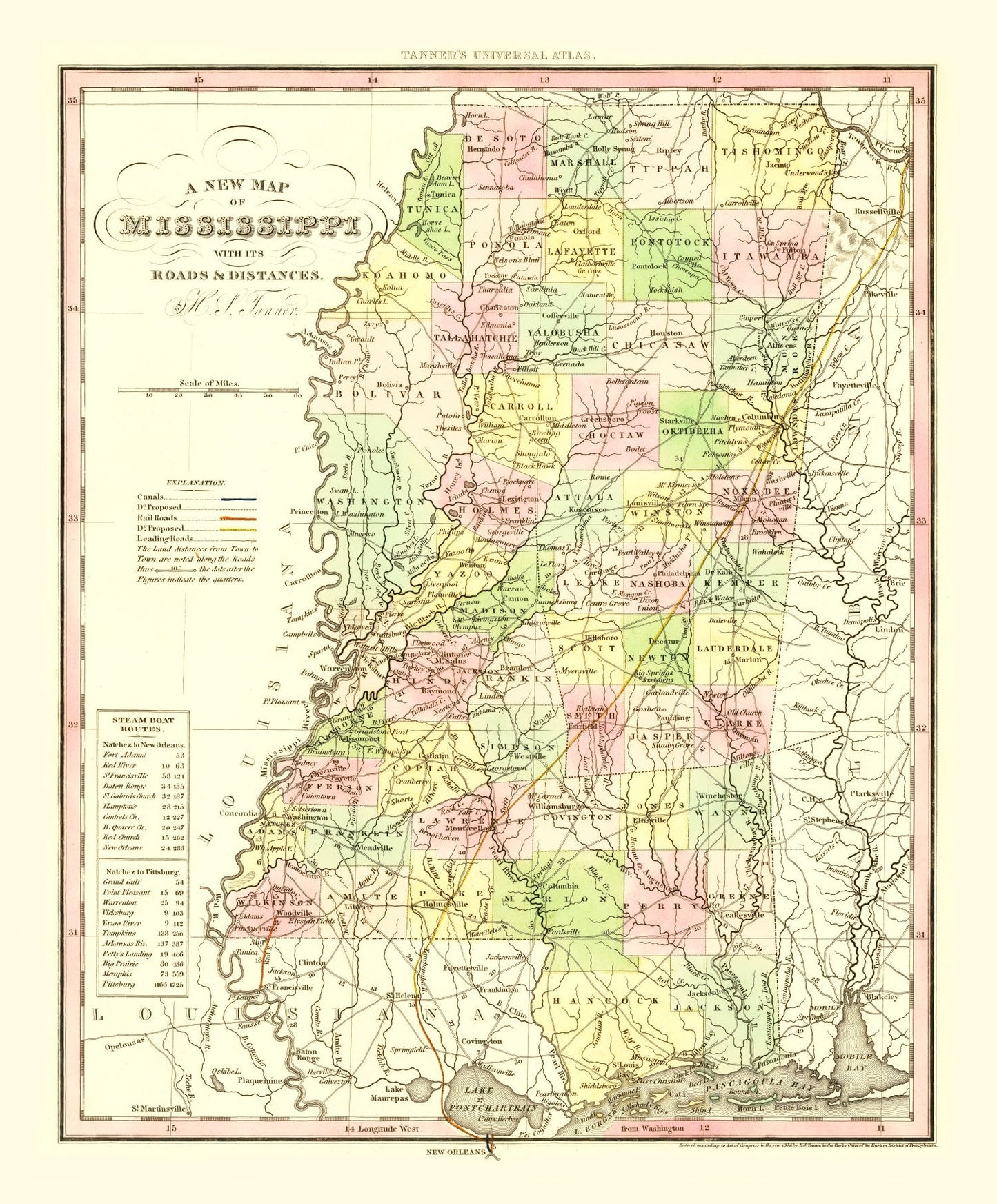 Vintage Map of Mississippi, 1836