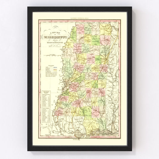 vintage map of Mississippi, 1836