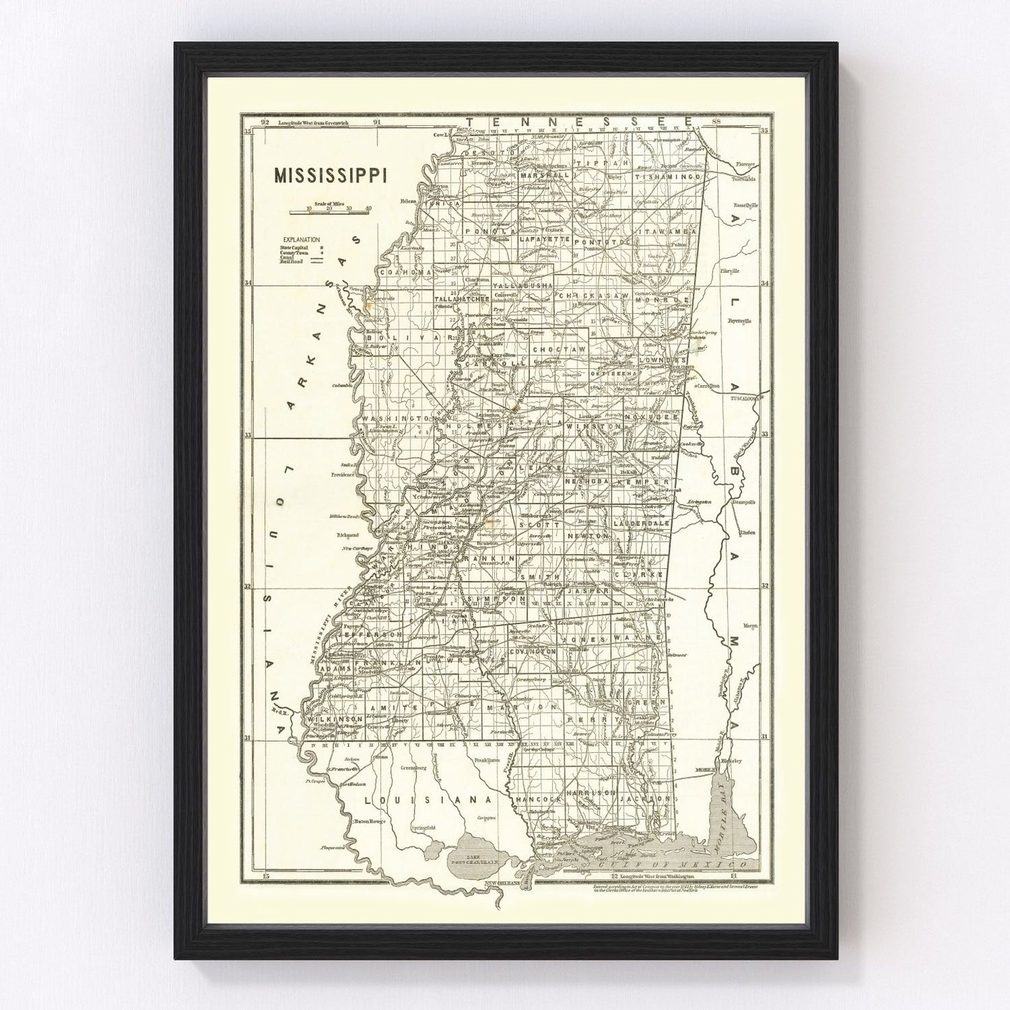 vintage map of Mississippi, 1842