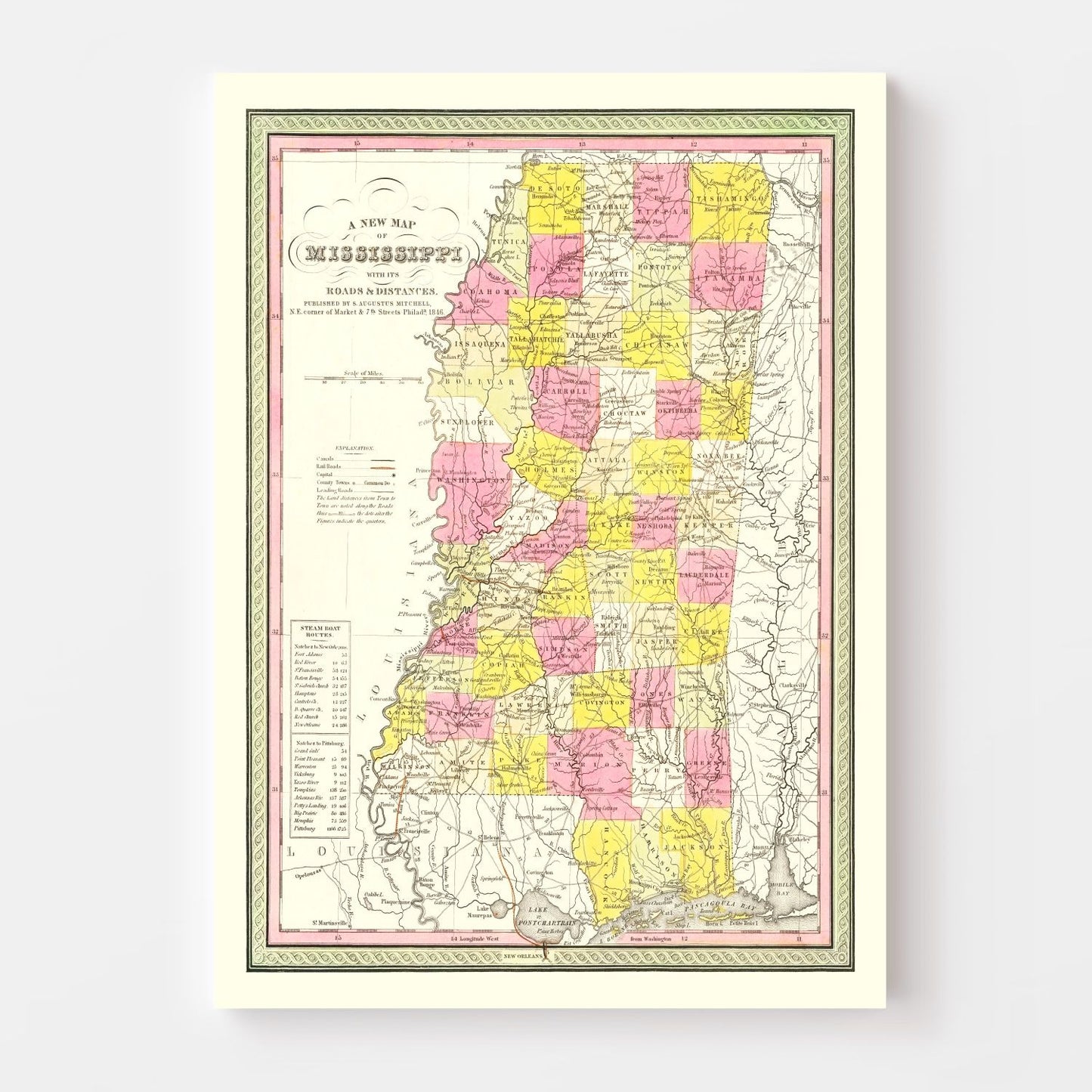 Vintage Map of Mississippi, 1846