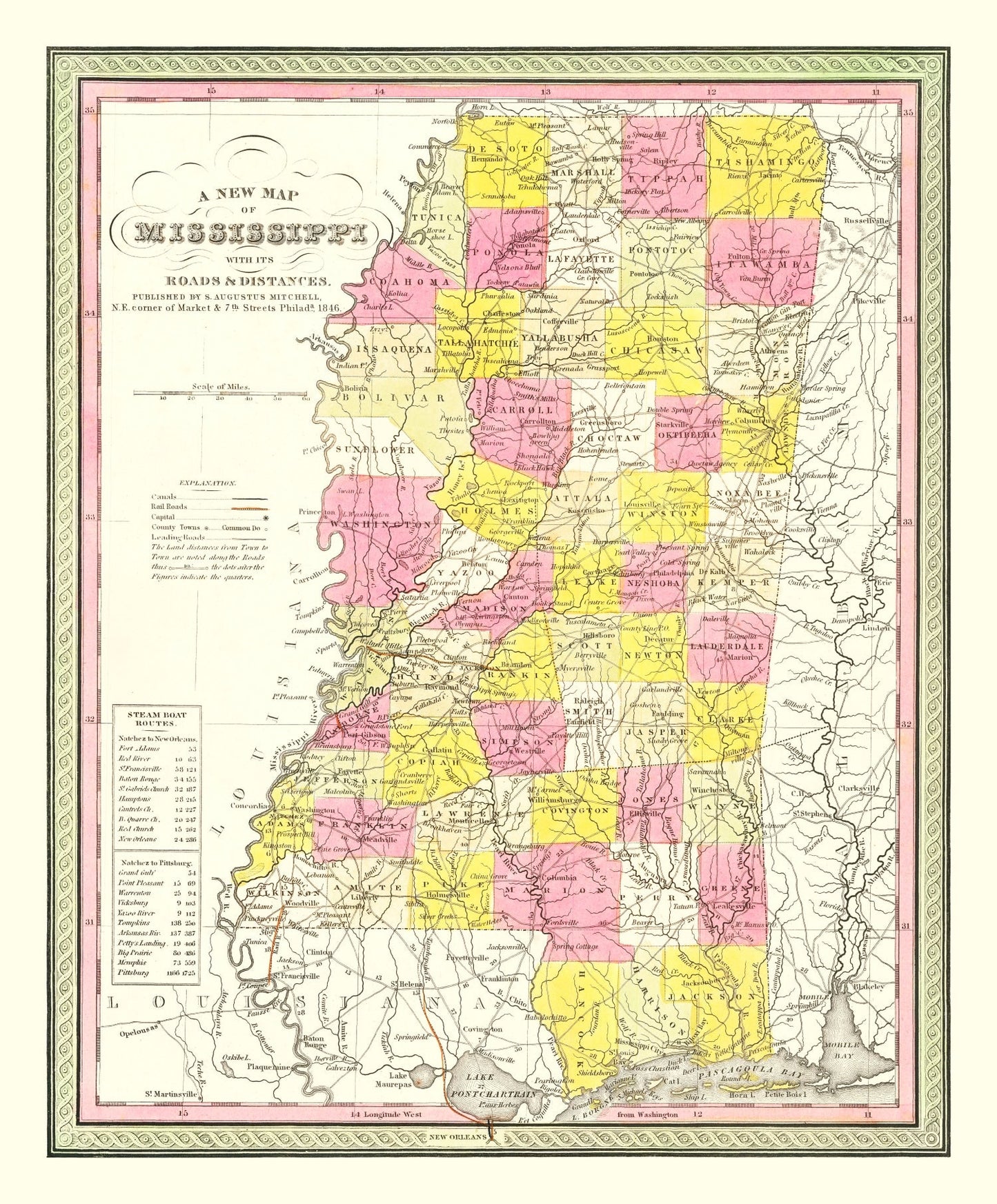Vintage Map of Mississippi, 1846