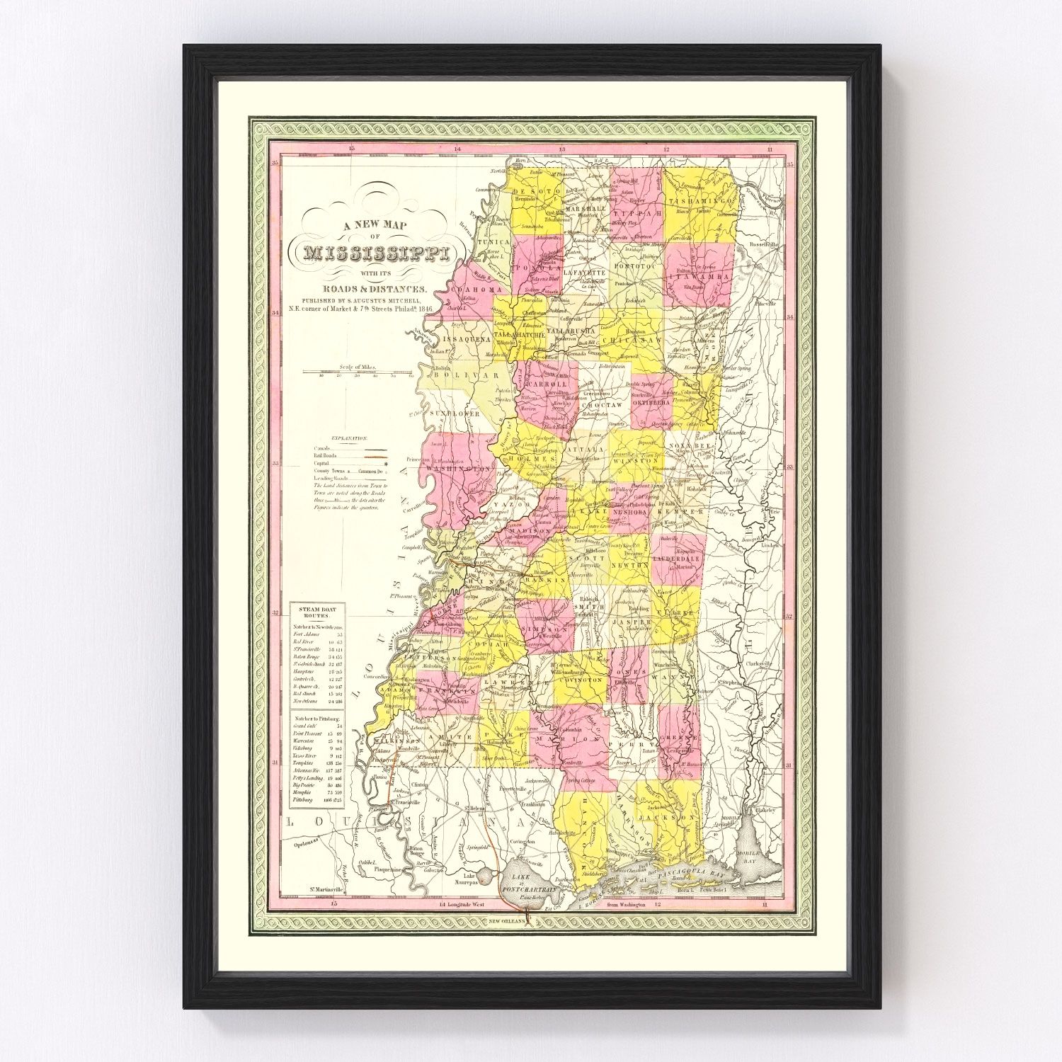vintage map of Mississippi, 1846
