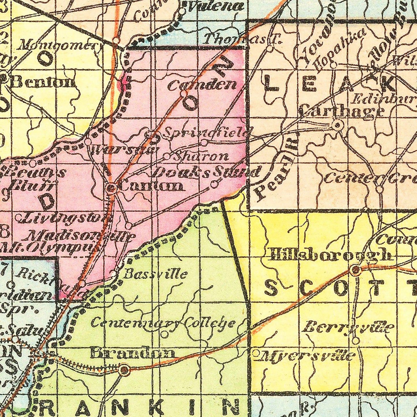 Vintage Map of Mississippi, 1856