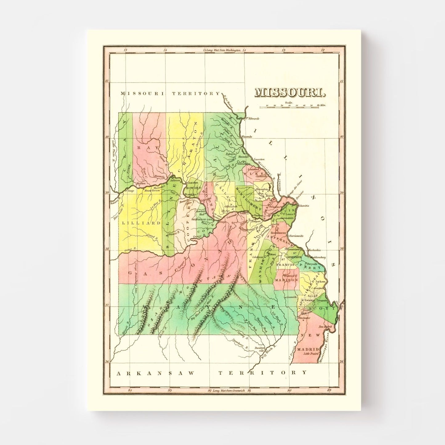 Vintage Map of Missouri, 1824