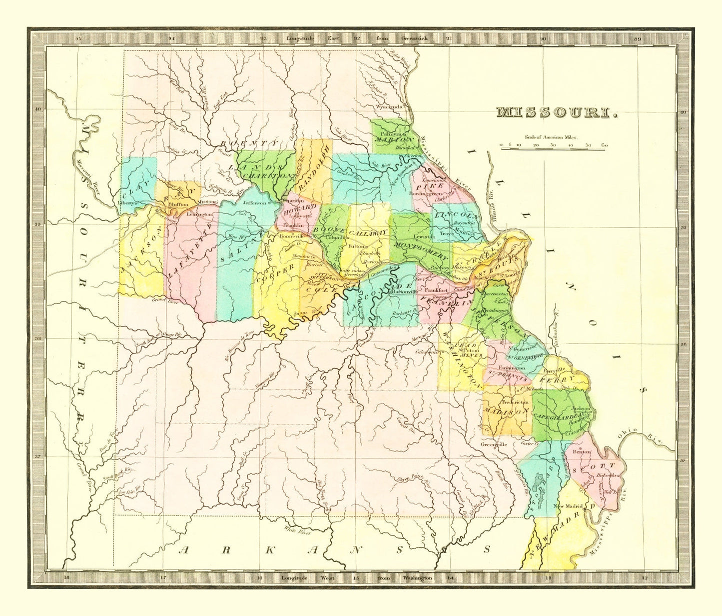 Vintage Map of Missouri, 1836