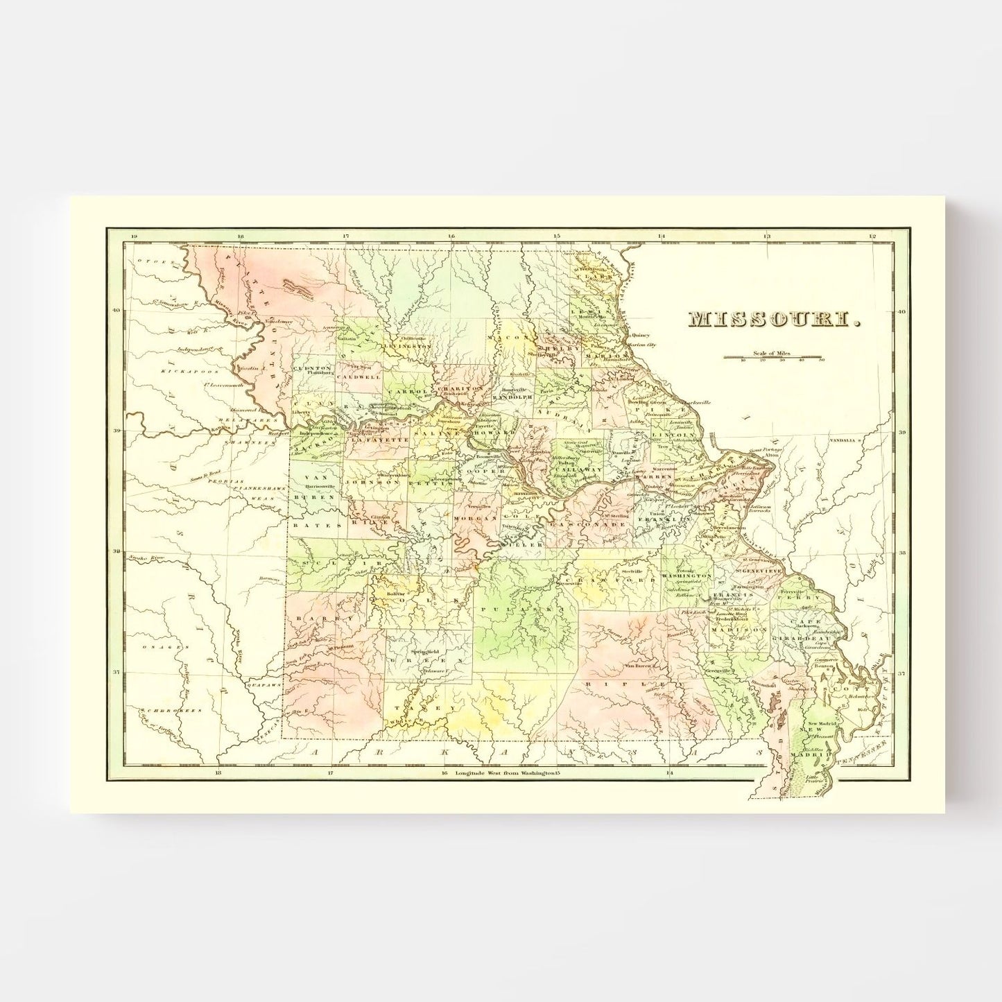 Vintage Map of Missouri, 1838